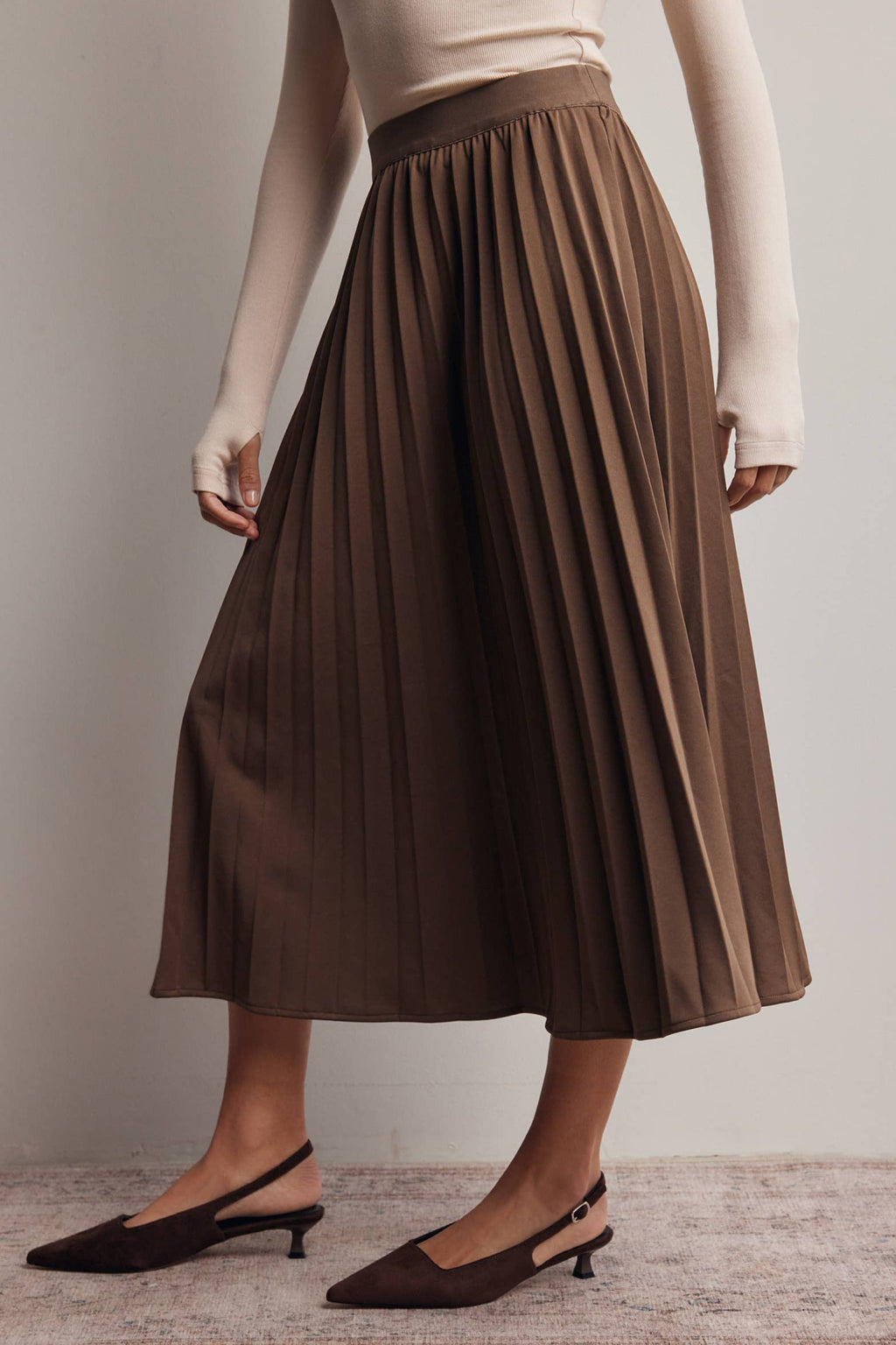 Stretch Pleated Midi Skirt FSK0027