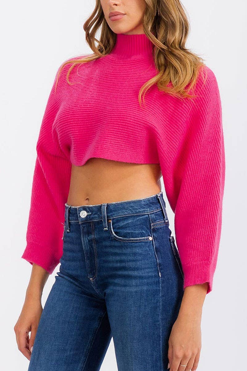 LONG SLEEVE MOCK NECK KNIT CROP TOP
