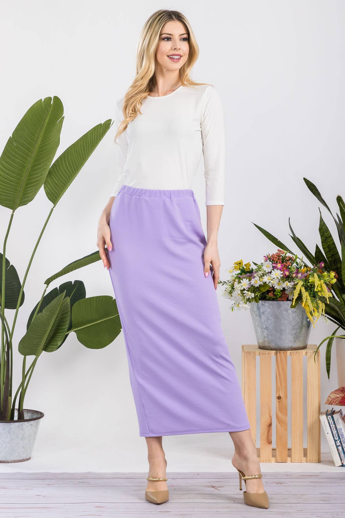 NEW COLORS- LONG PENCIL SKIRT -WITH ELASTIC WAIST BAND