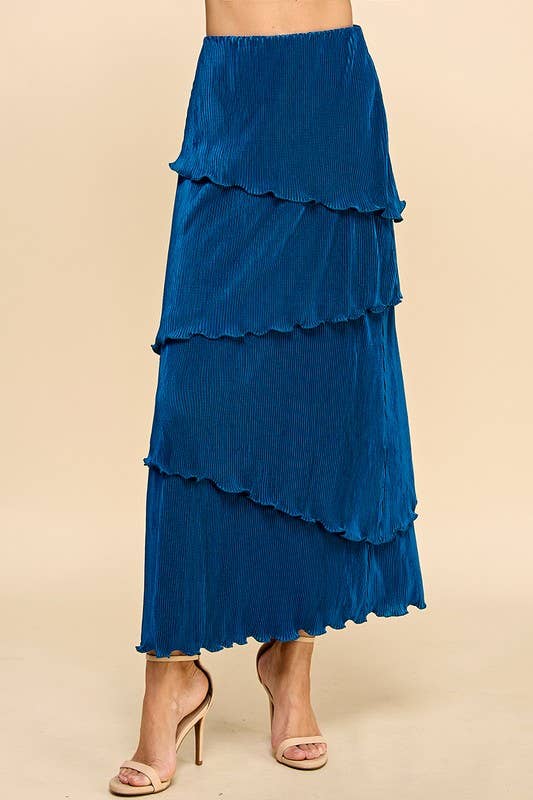 High Waist Pleated Skirt With Multi Tiered