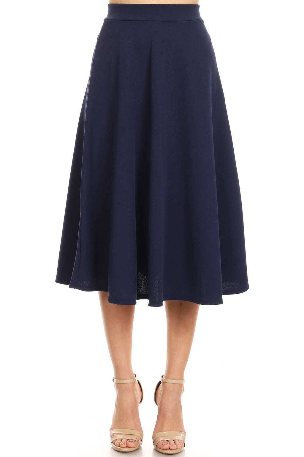 Women's Solid Basic Casual Flared Midi Skirt (Open Pack)