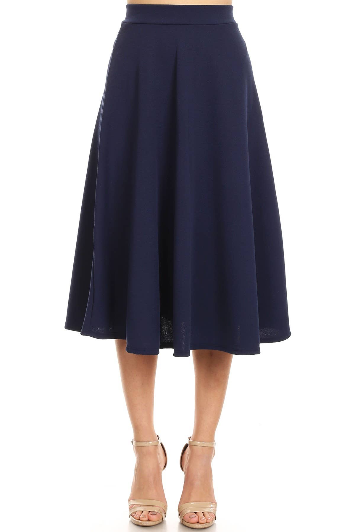 Women's Solid Basic Casual A-line Flared Midi Skirt