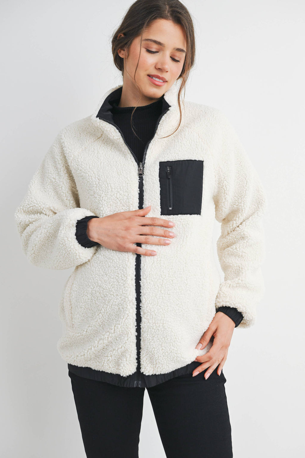 Teddy Fleece Zip-Up Maternity Jacket
