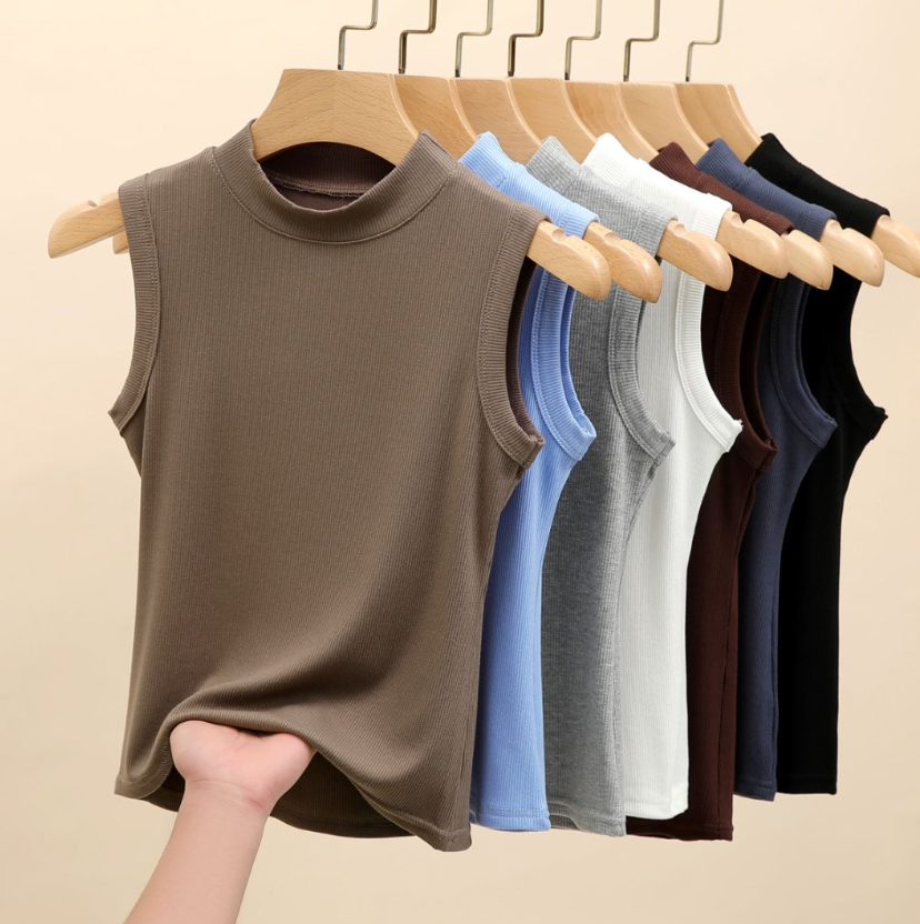 Versatile Essential Basic rib high neck vest tank Top