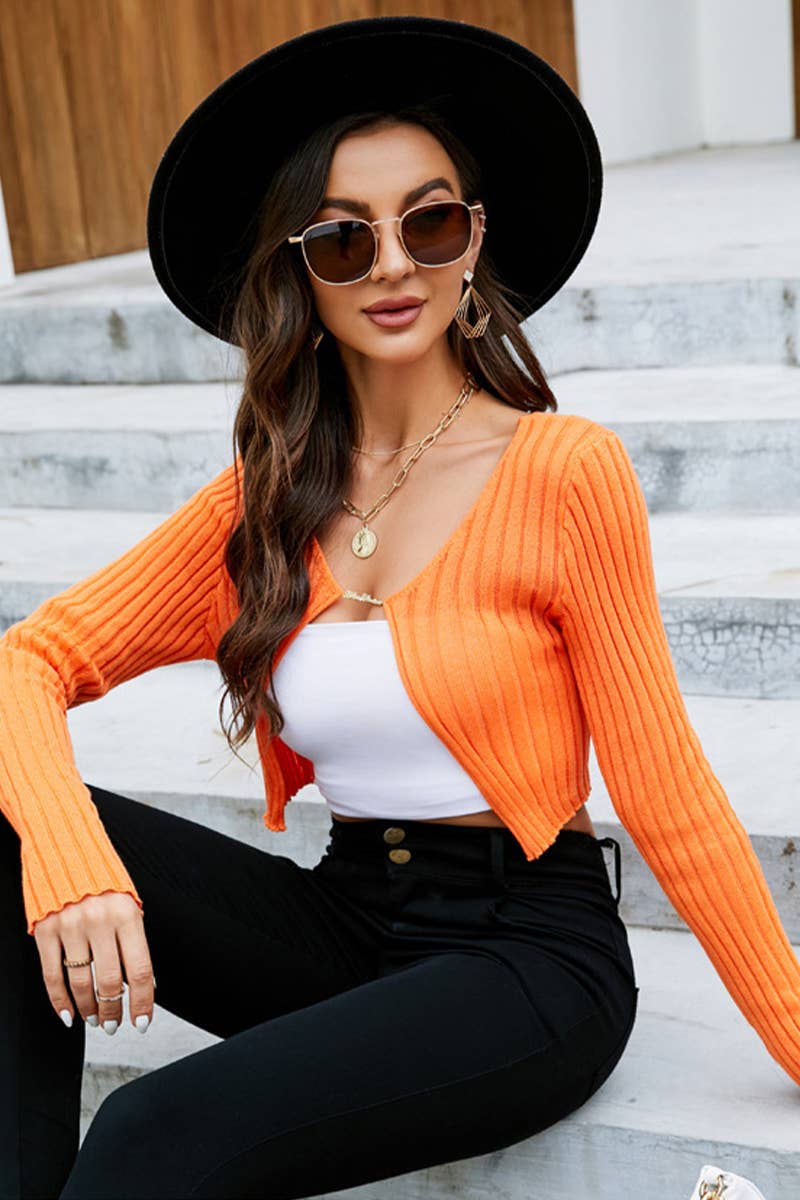 WOMEN LONG SLEEVE CROP SHORT KNIT SHRUG CARDIGAN_CWOCAL0335