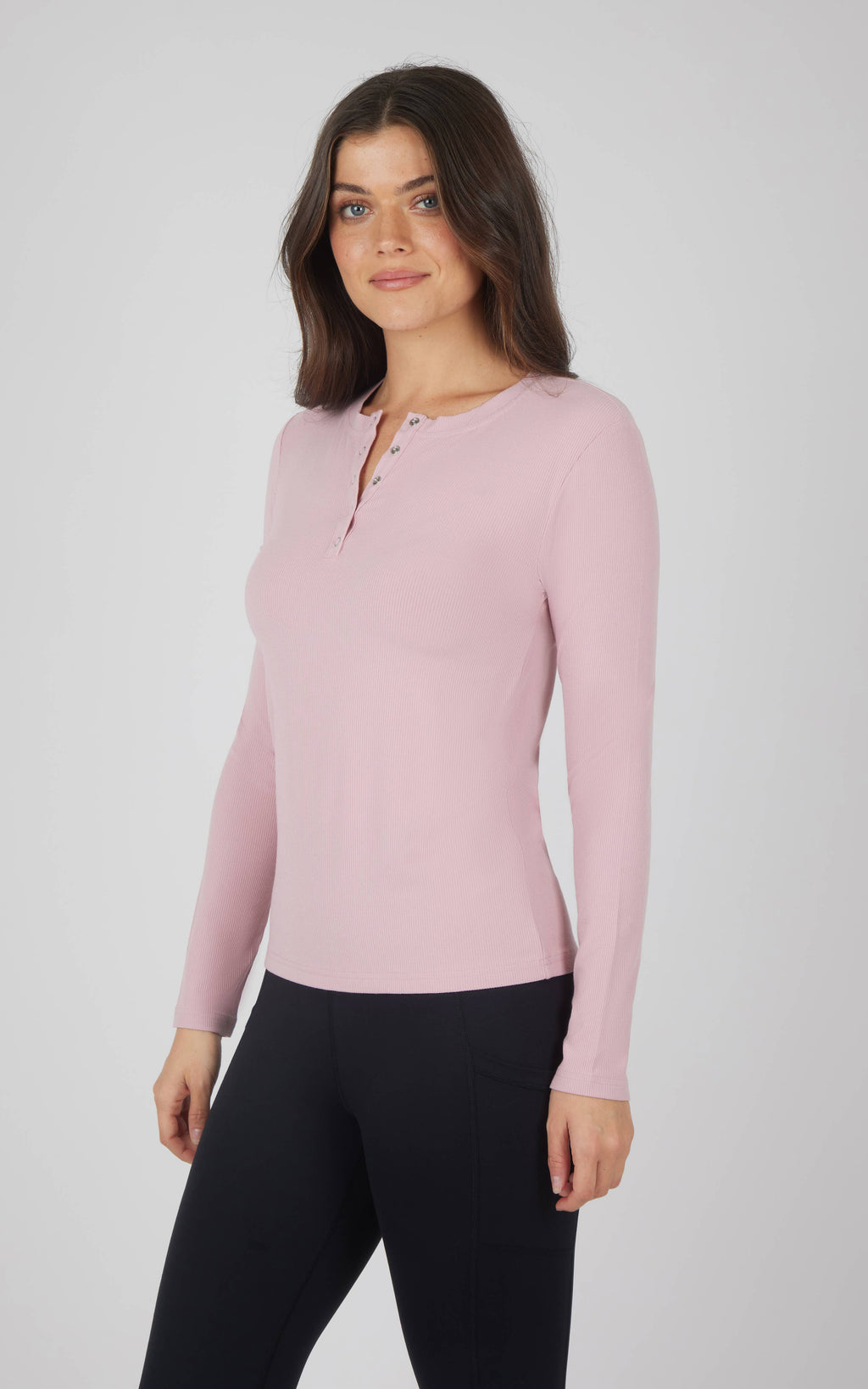 Yogalicious Women's Rib Henley Long Sleeves Top