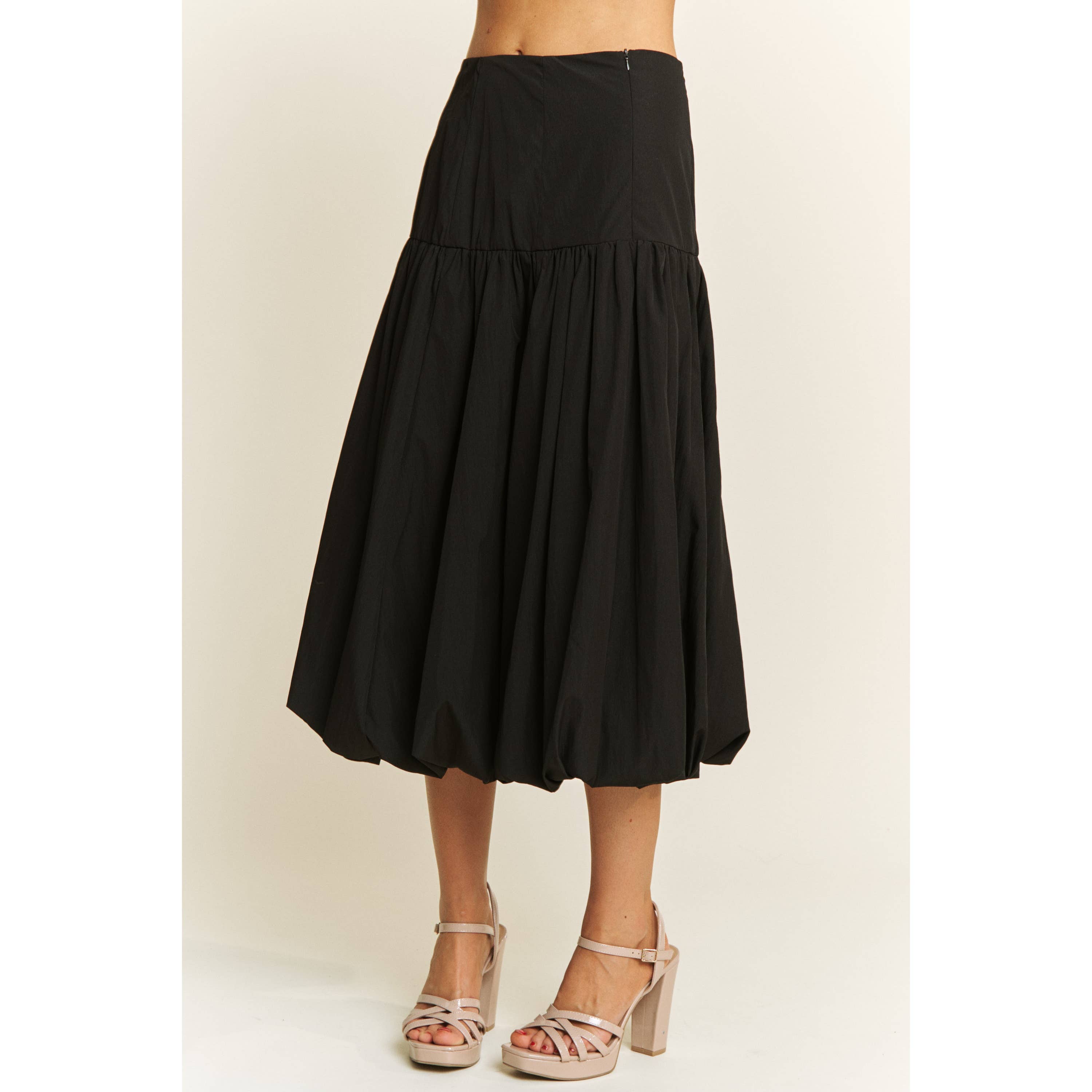 SOFT WOVEN SOLID BUBBLE BALLON MIDI SKIRT - Beige