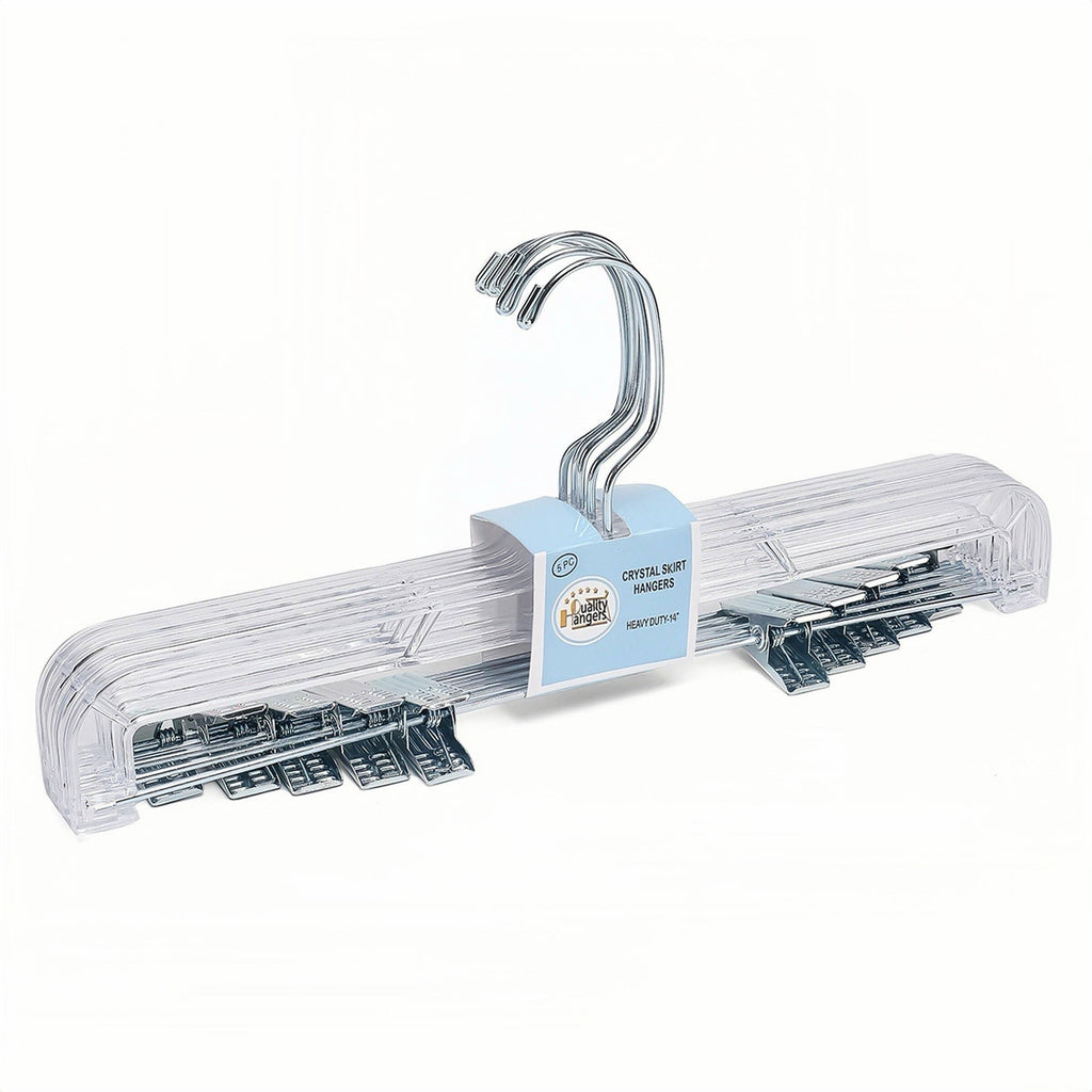 P022 Clear Crystal Plastic Skirt Hanger with Clips 100 pc