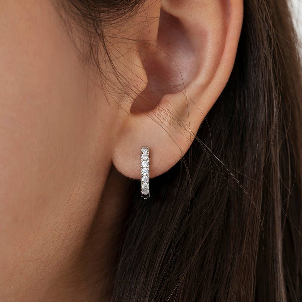 Multi CZ 9mm Kids / Girls Earrings Hoop - Sterling Silver
