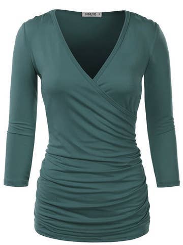 3/4 Sleeve Tank Tops Deep V-Neck Surplice Wrap