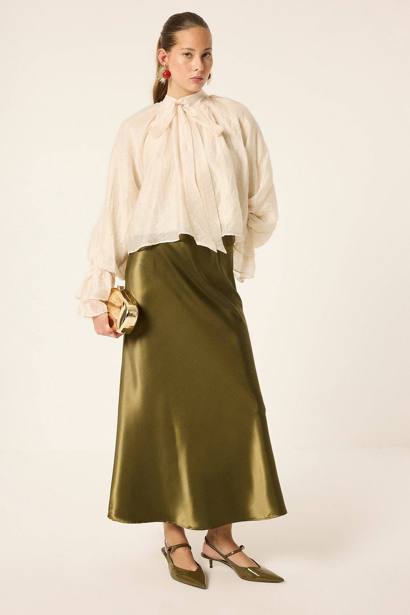 Minimalist Satin Bias Cut Midi Skirt