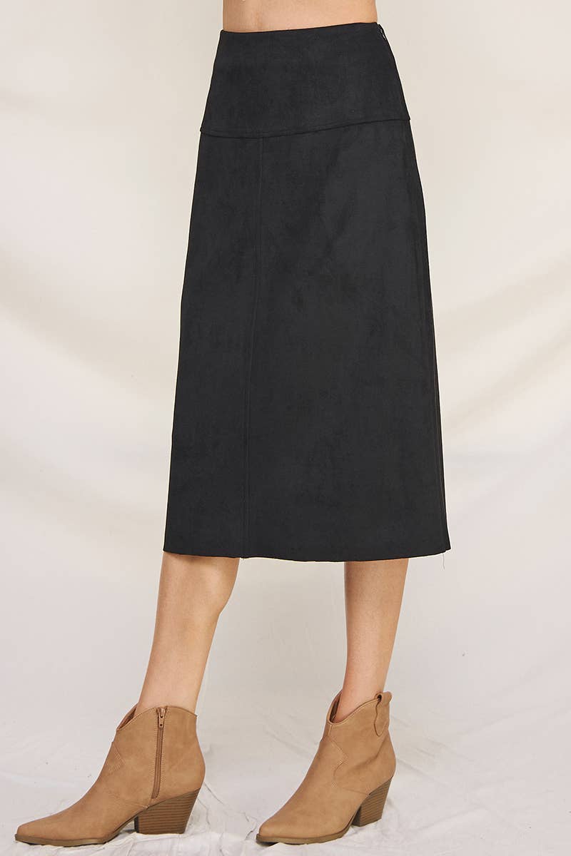 Constructed Soft Microsuede Midi Skirt