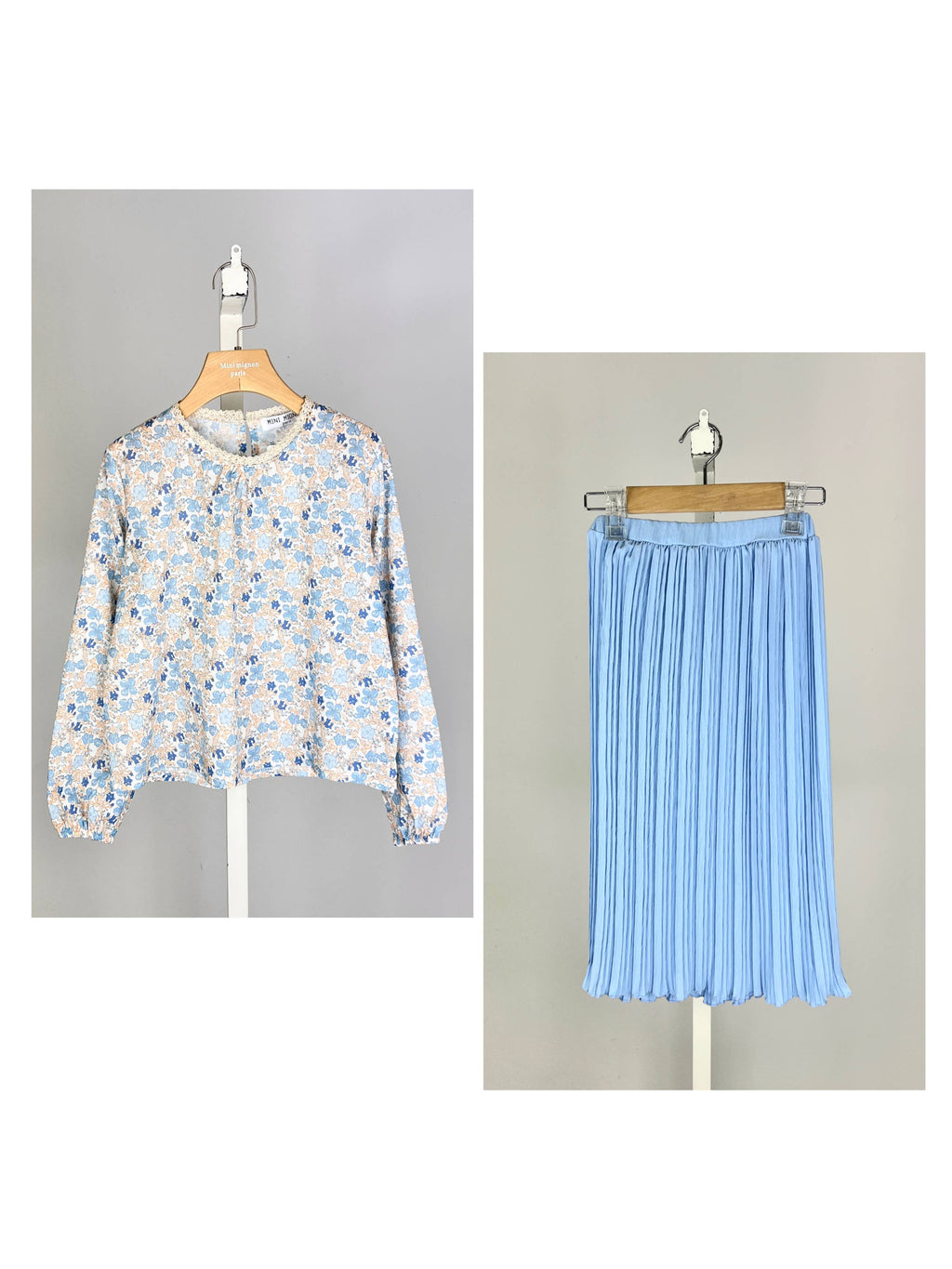 Floral cotton top and pleated skirt set for girl