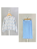 Floral cotton top and pleated skirt set for girl