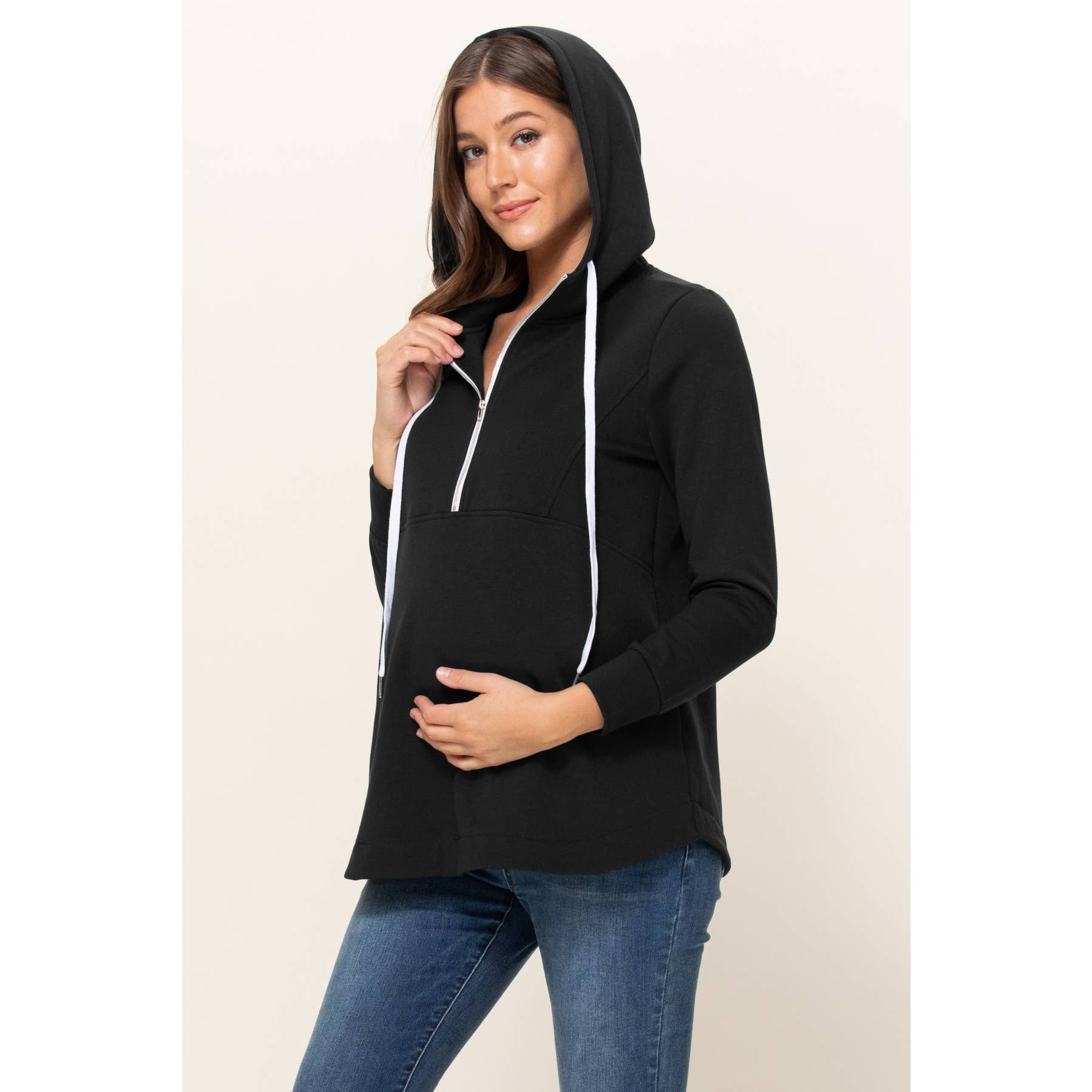 French Terry Half-Zip Maternity Nursing Hoodie