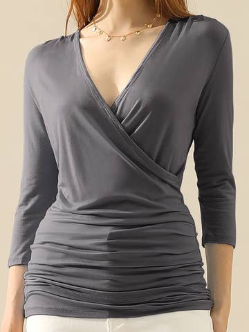 3/4 Sleeve Tank Tops Deep V-Neck Surplice Wrap