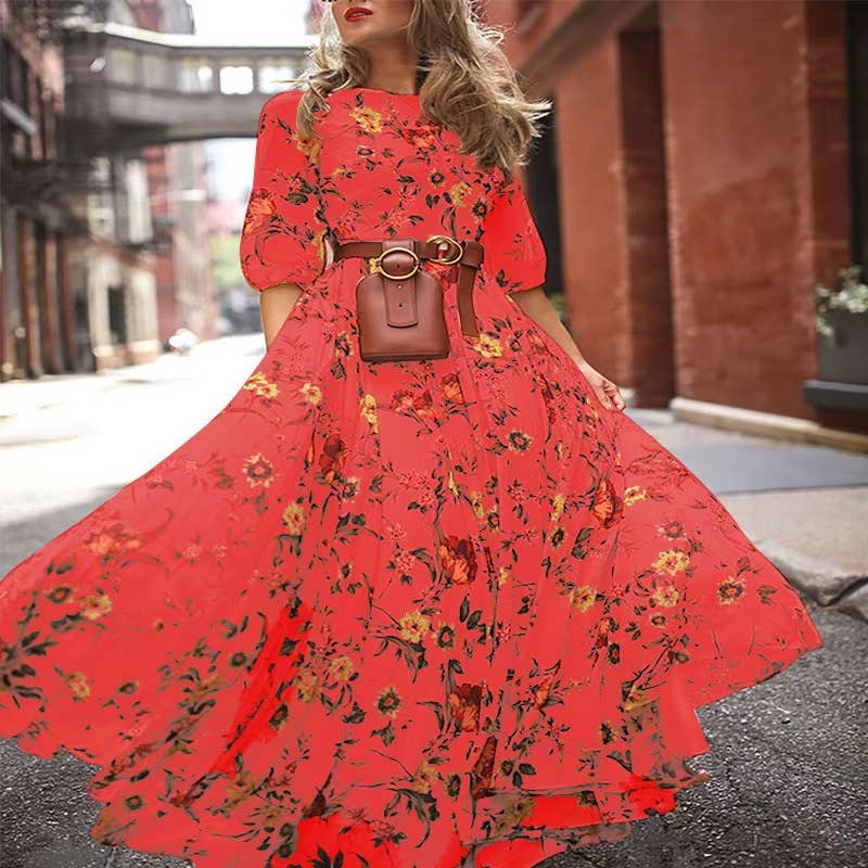 Women Floral Maxi Dress Long Sleeve Casual Holiday Outfit