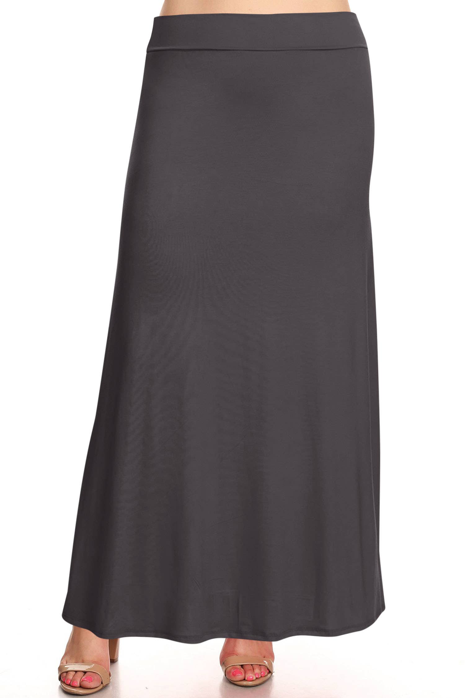 Women's Plus Size Foldable  Waist  Solid Long Maxi Skirt