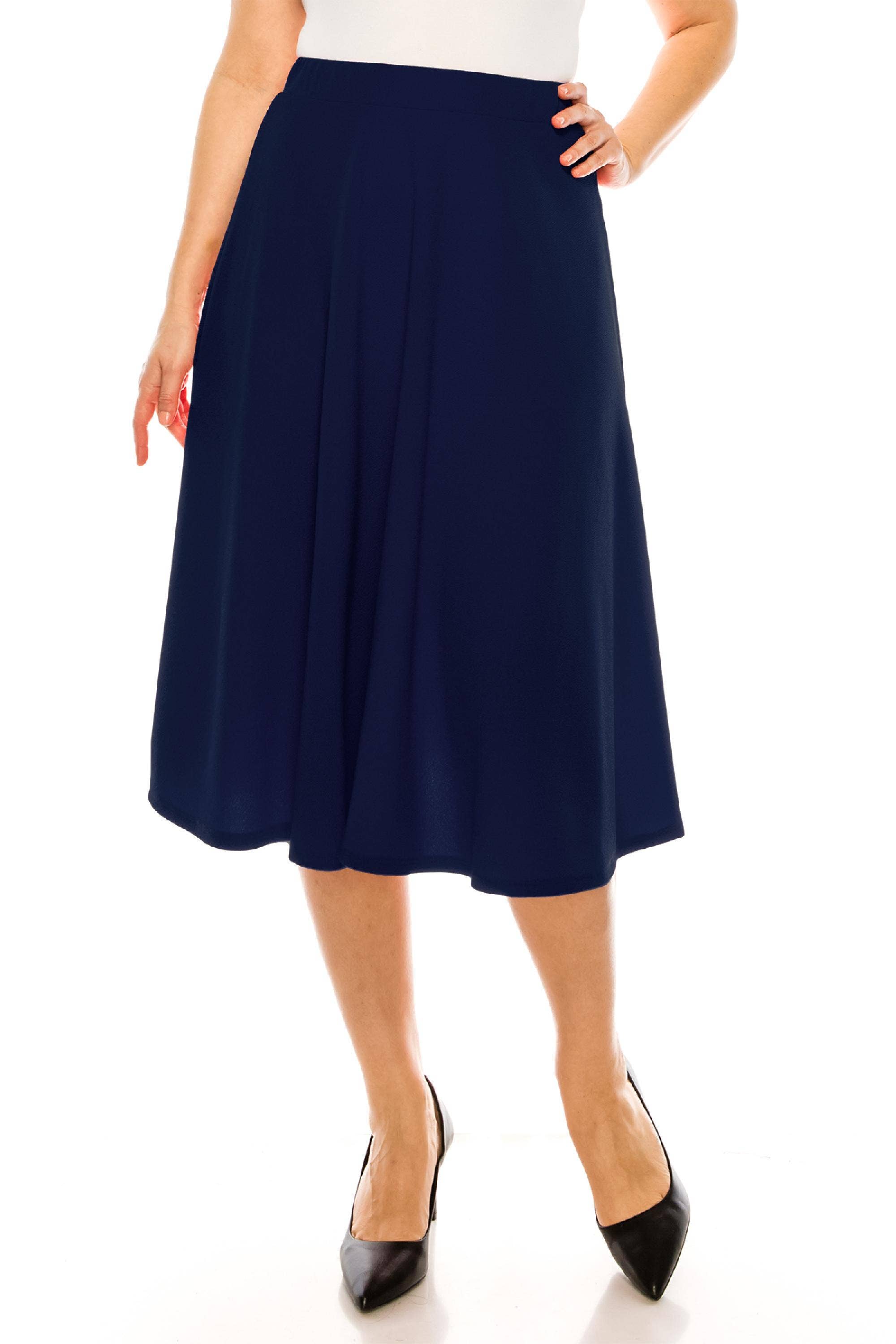 Women's Plus Size Casual Flared Midi Skirt Made in USA