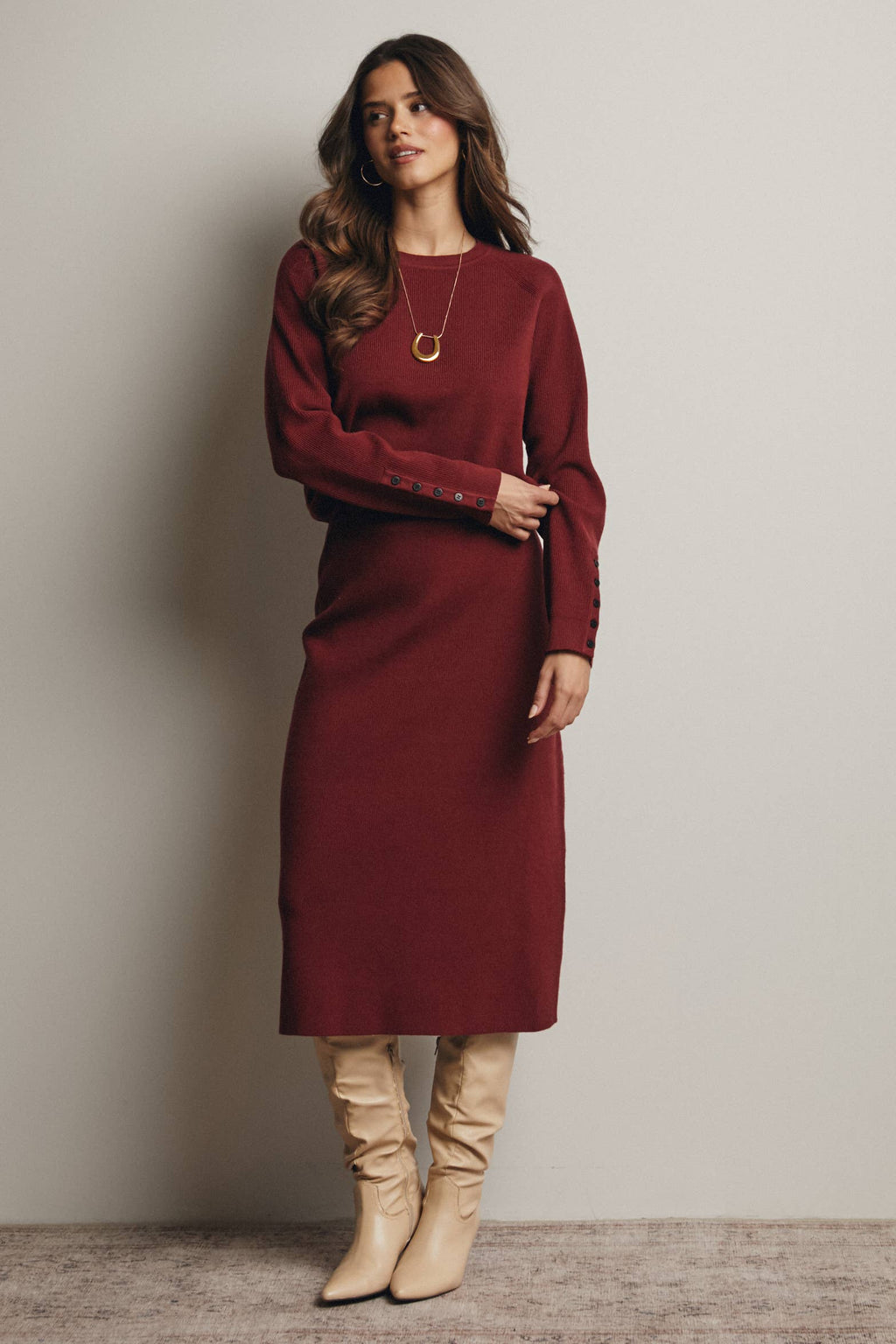 Ribbed Cuff Sweater & Midi Skirt Knit Set FWSET001