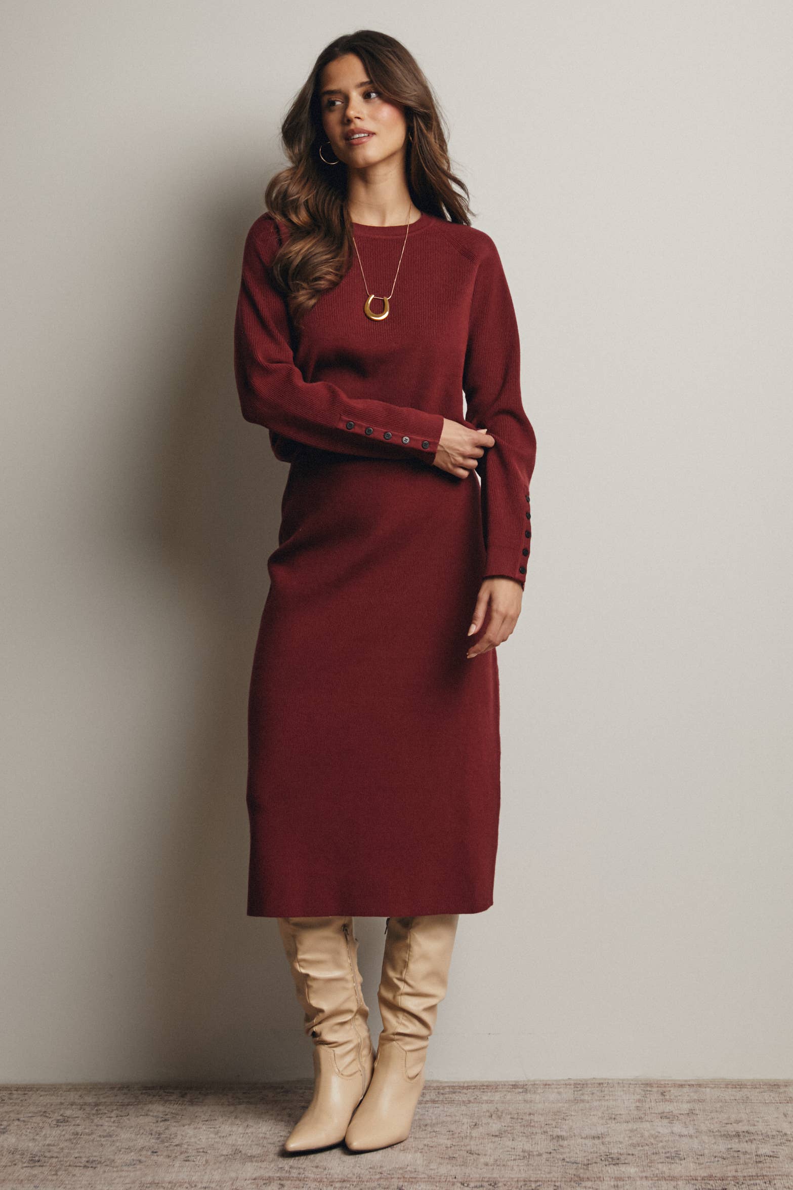 Ribbed Cuff Sweater & Midi Skirt Knit Set FWSET001