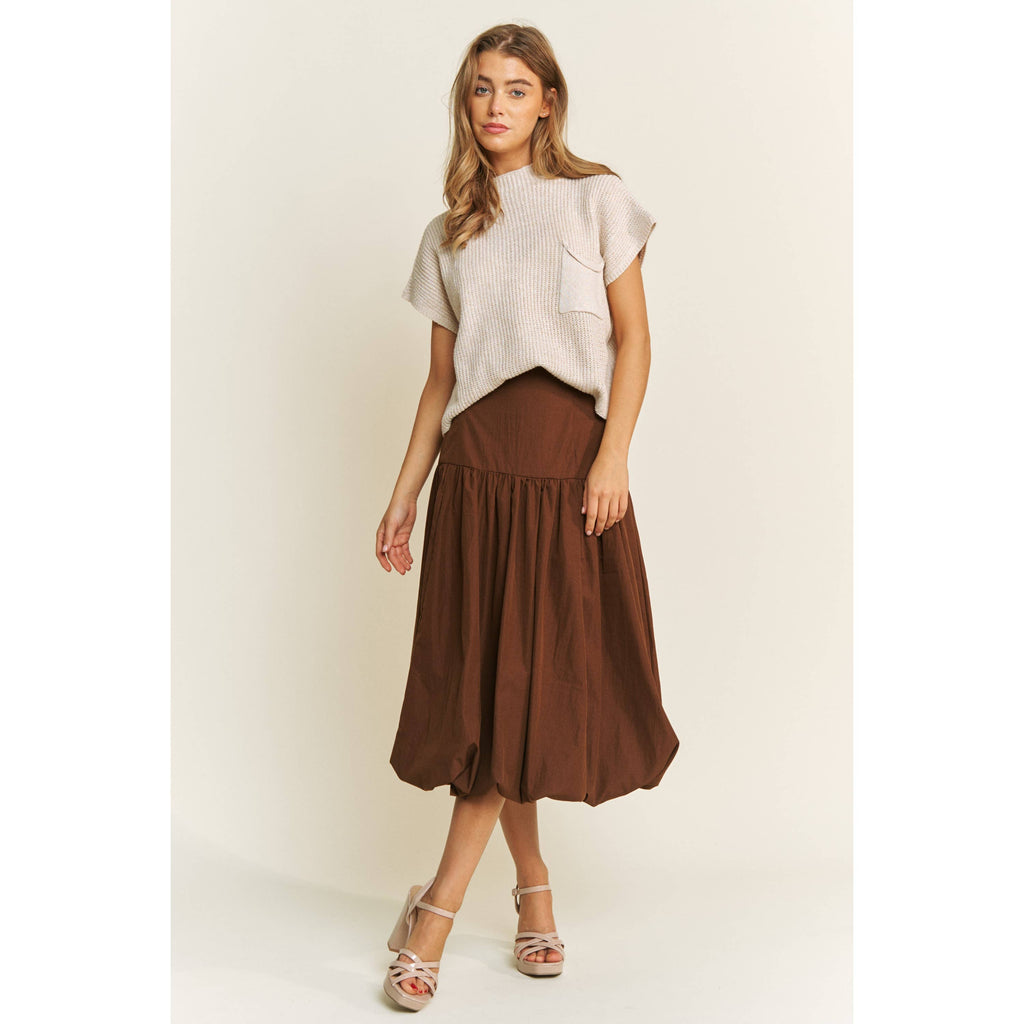 SOFT WOVEN SOLID BUBBLE BALLON MIDI SKIRT - Beige