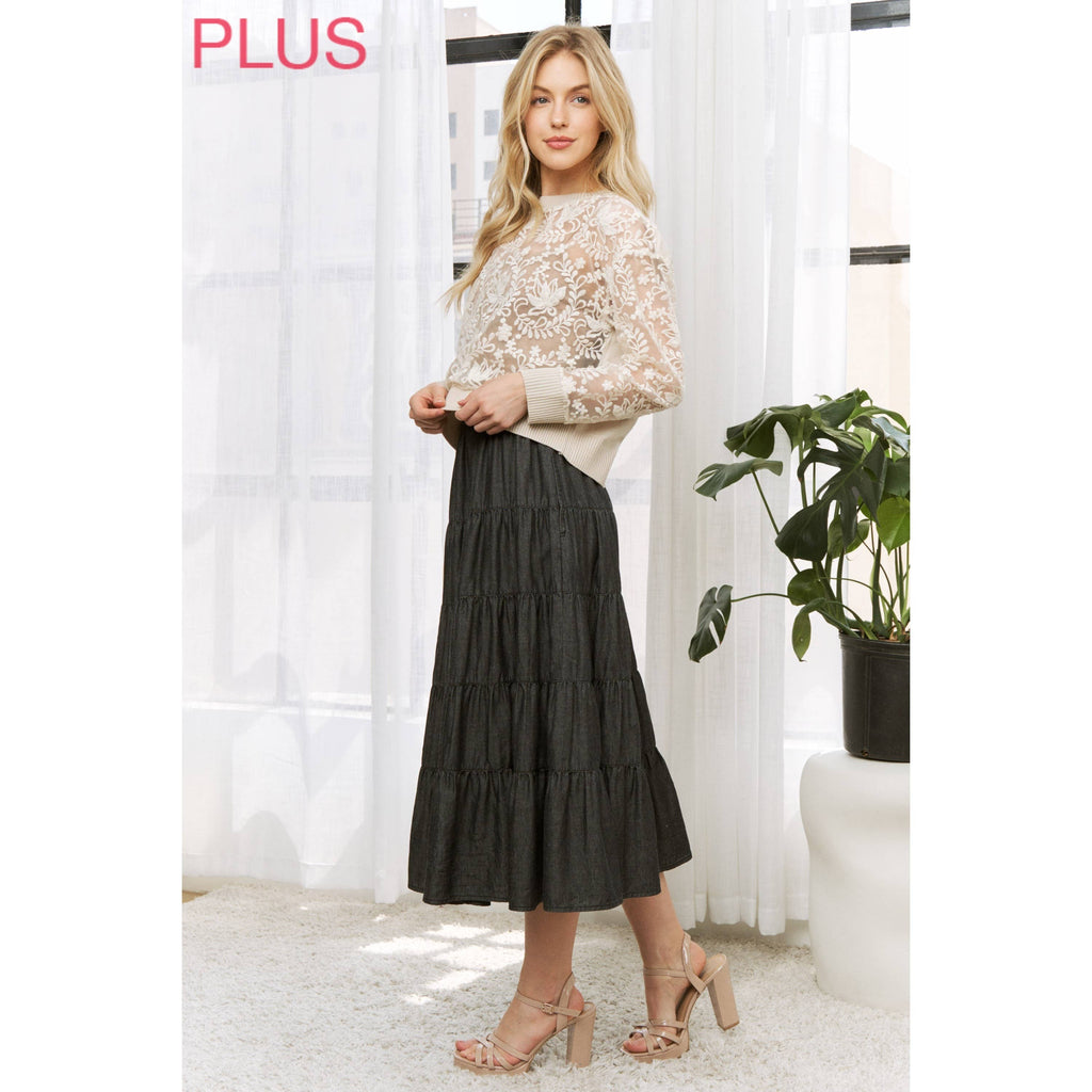 PLUS WASHED RELAXED FULL SWING MIDI SKIRT