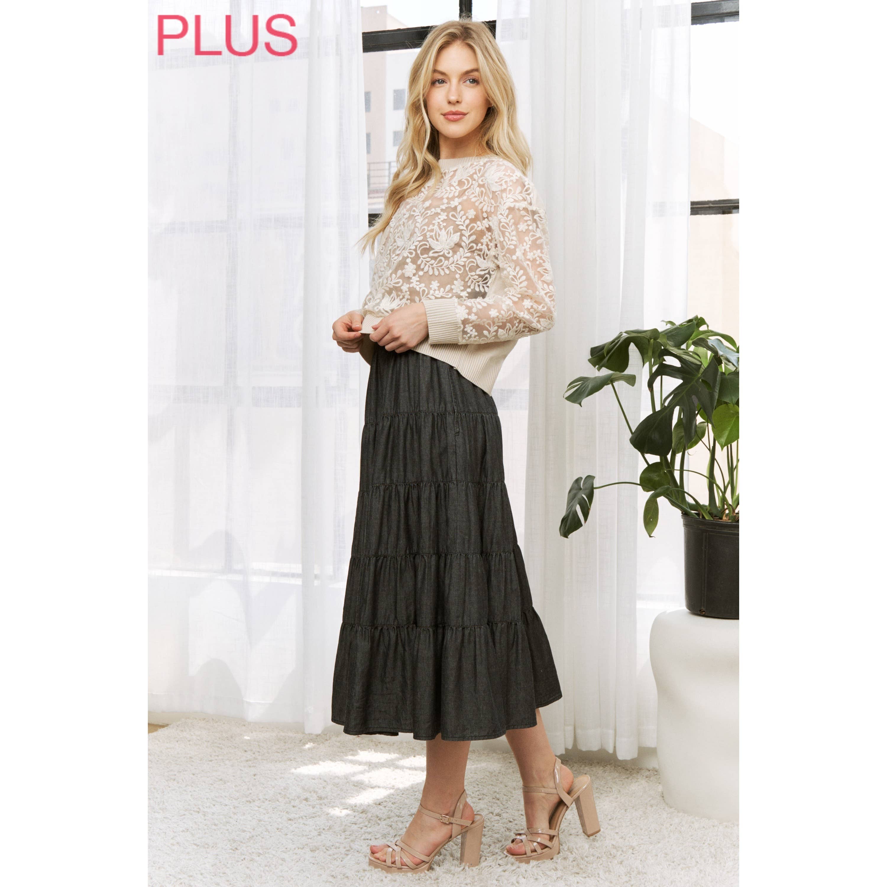 PLUS WASHED RELAXED FULL SWING MIDI SKIRT