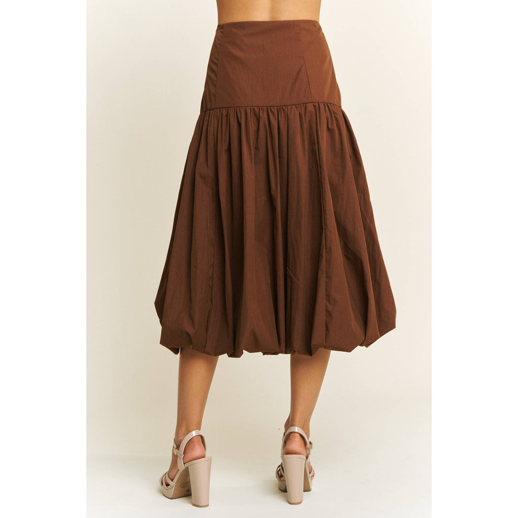 SOFT WOVEN SOLID BUBBLE BALLON MIDI SKIRT - Beige