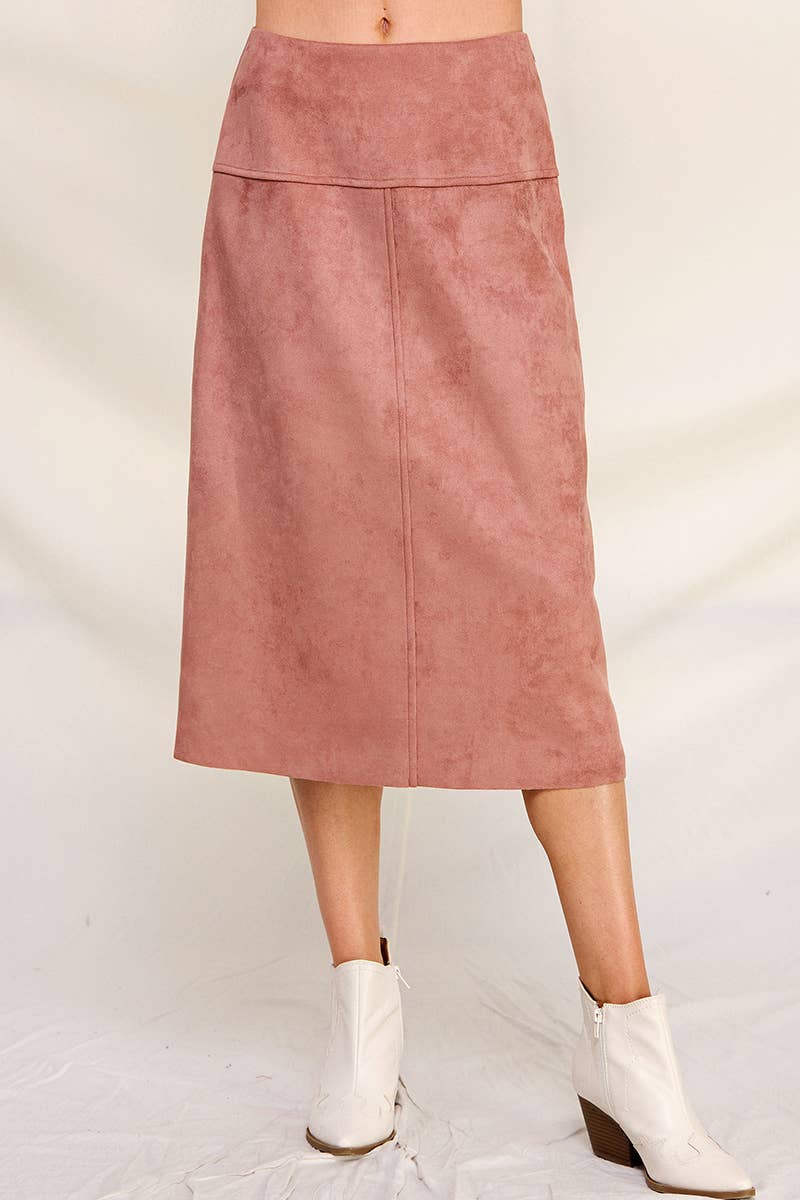 Constructed Soft Microsuede Midi Skirt