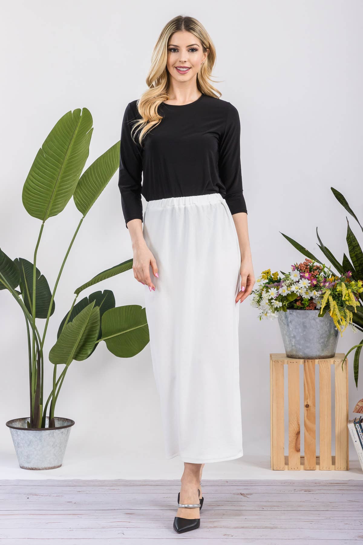NEW COLORS- LONG PENCIL SKIRT -WITH ELASTIC WAIST BAND