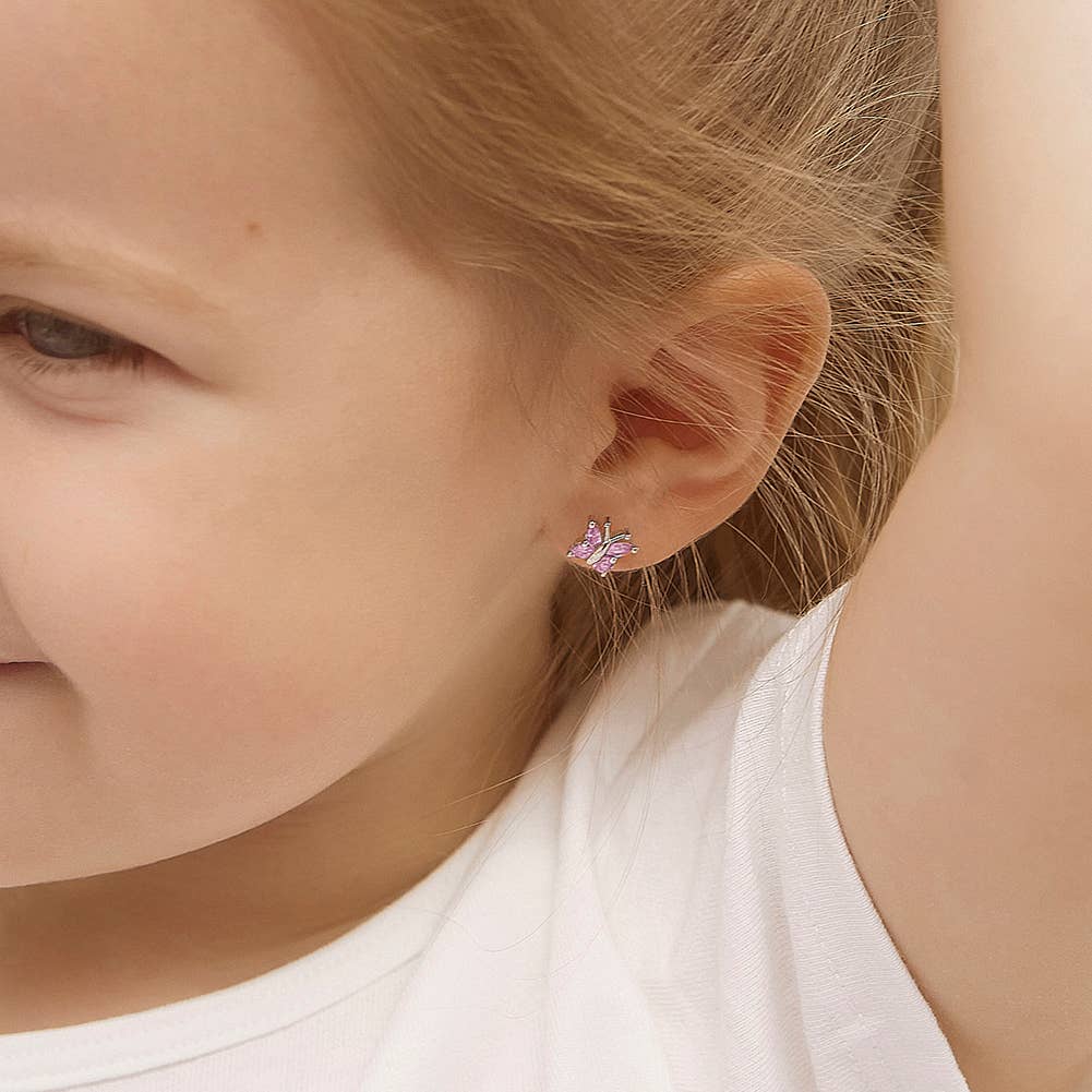 Dainty Butterfly Baby Toddler Kid Earrings - Sterling Silver