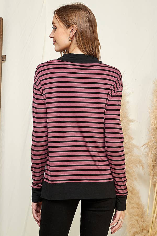 CAY1242LS - STRIPE SWEATSHIRT TOP WITH COLLAR