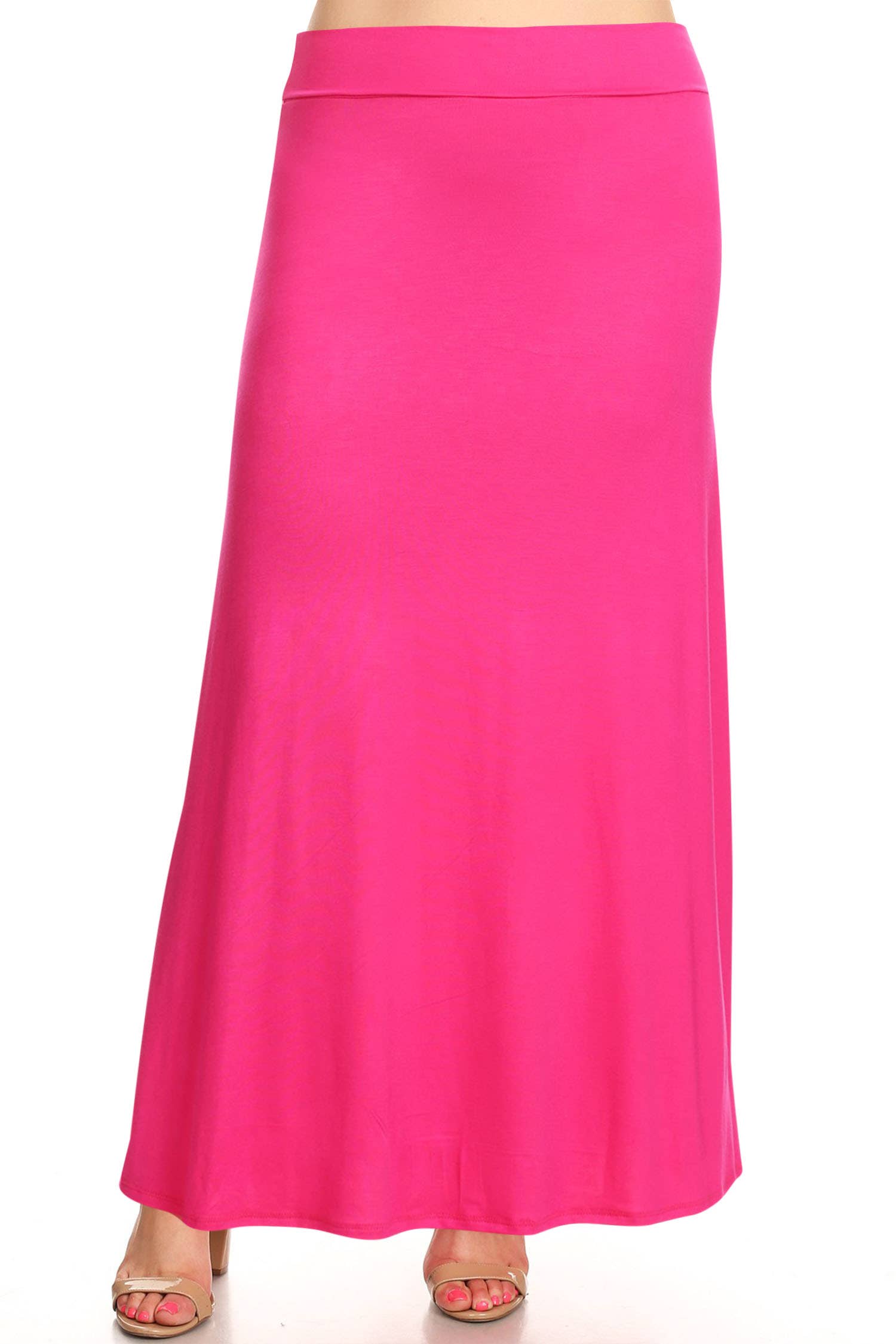 Women's Plus Size Foldable  Waist  Solid Long Maxi Skirt