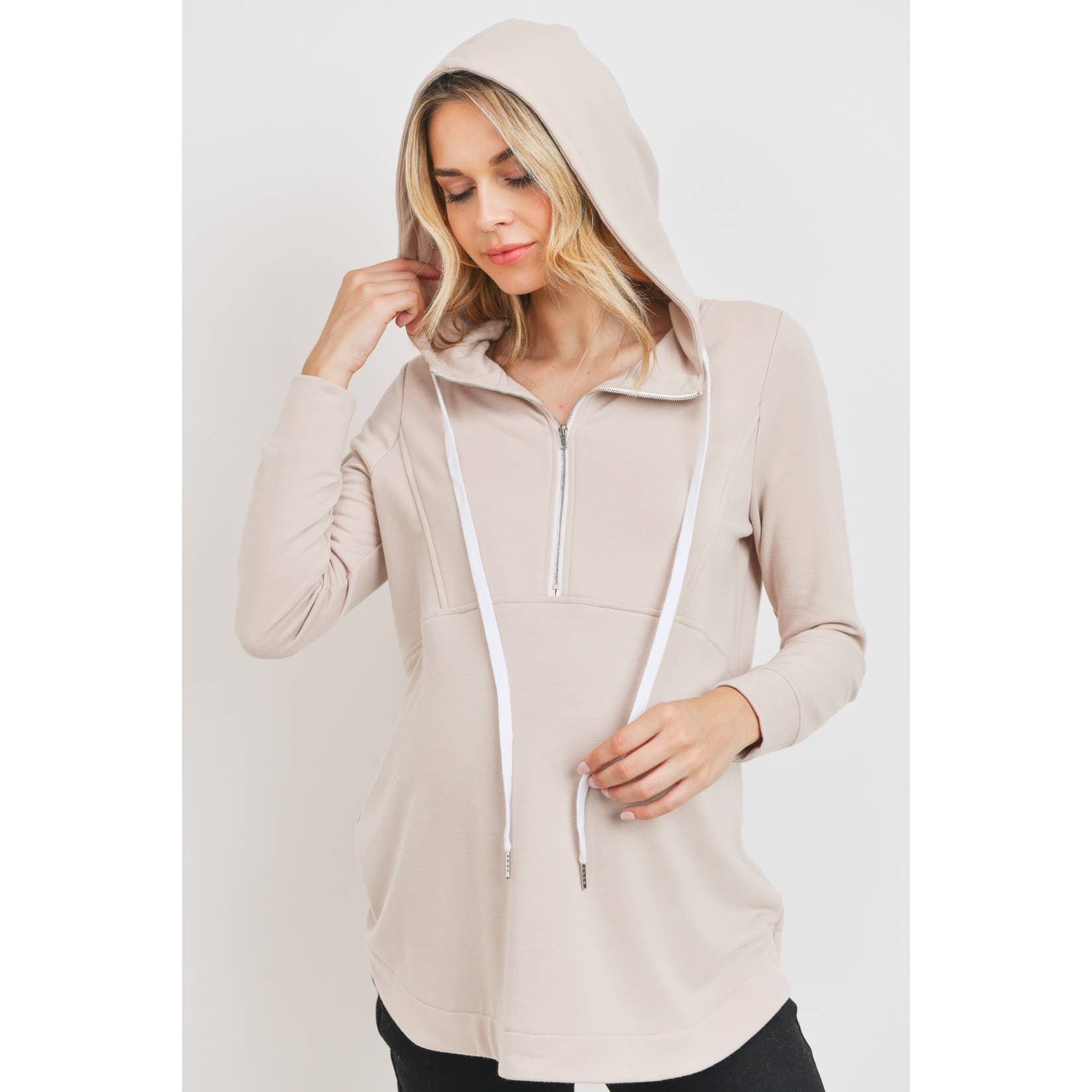 French Terry Half-Zip Maternity Nursing Hoodie