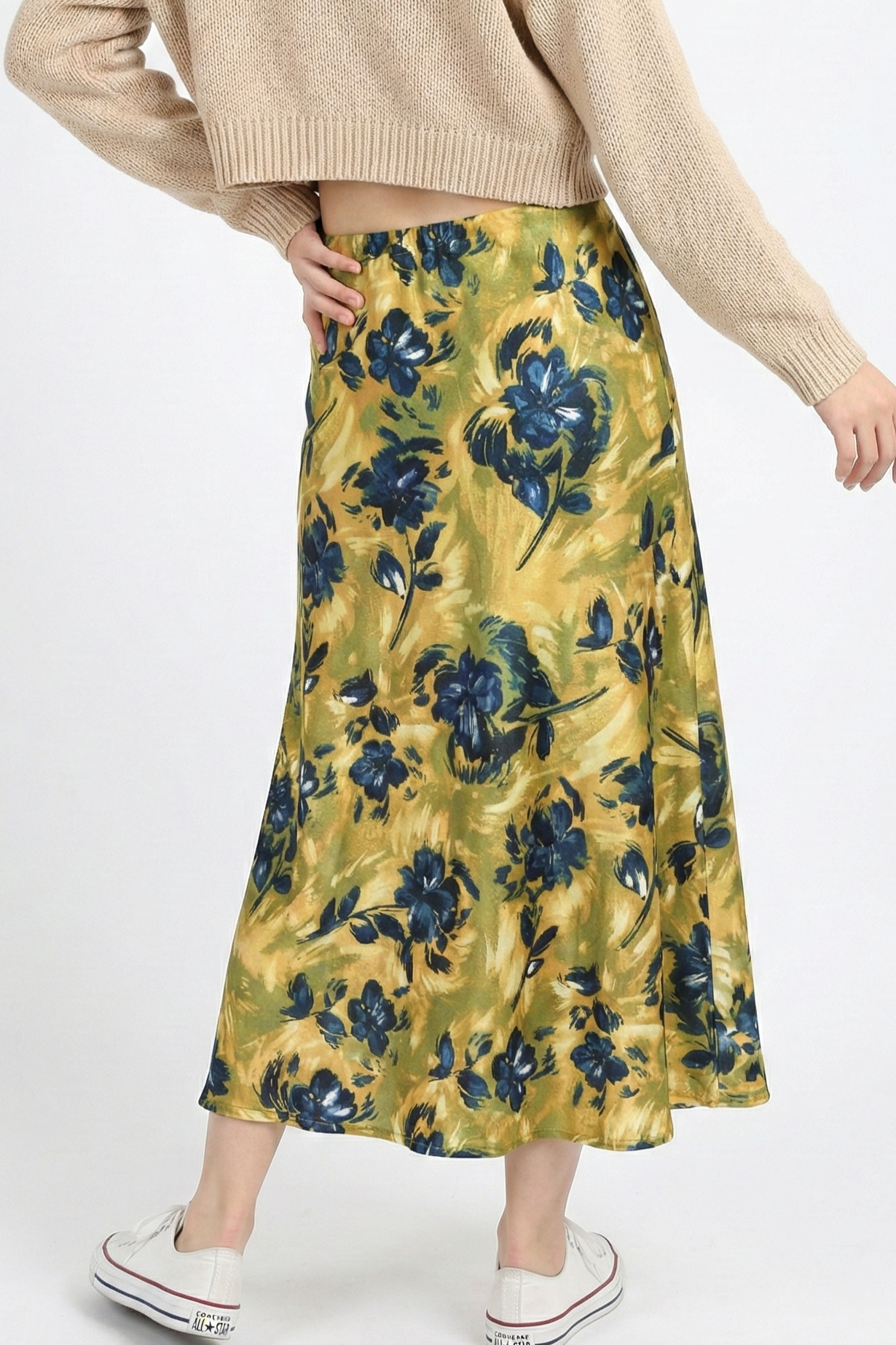 Satin Floral Print Skirt