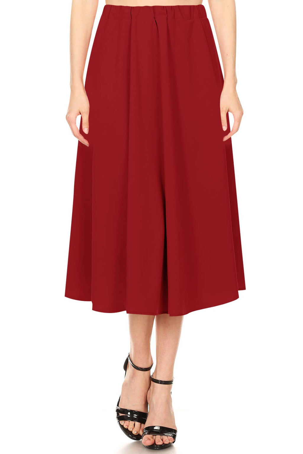 Women's Casual A-Line Pleated Solid Midi Skirt