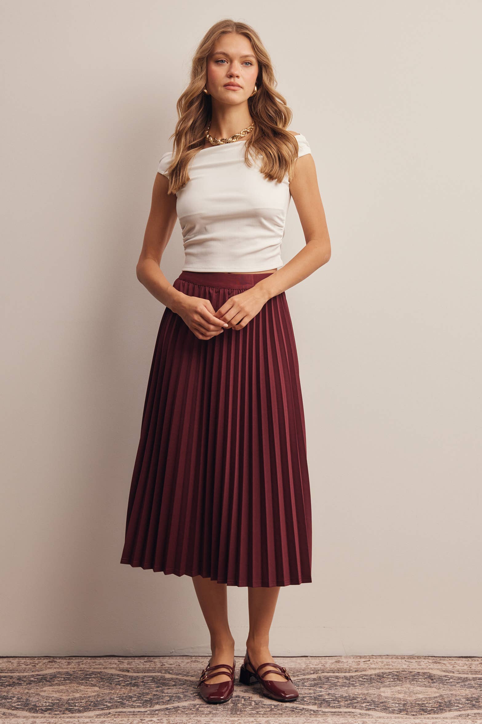 Stretch Pleated Midi Skirt FSK0027
