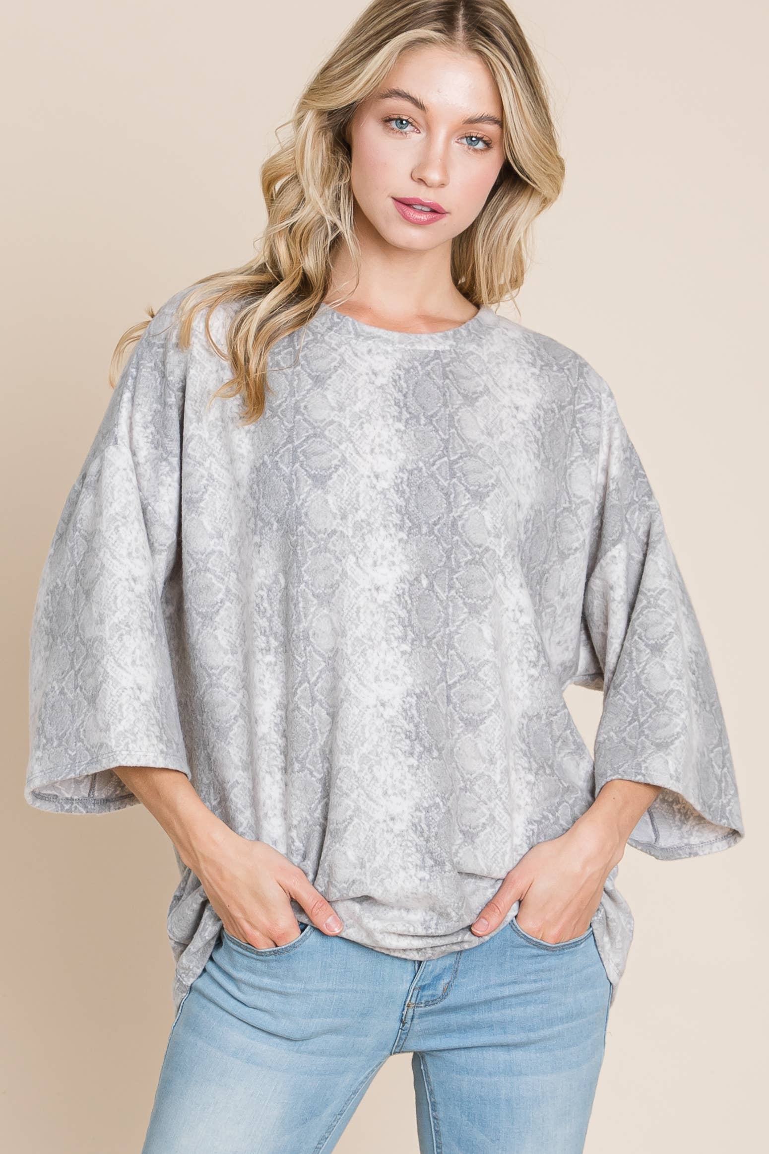 TL1224 BRUSHED KNIT SNAKESKIN TUNIC