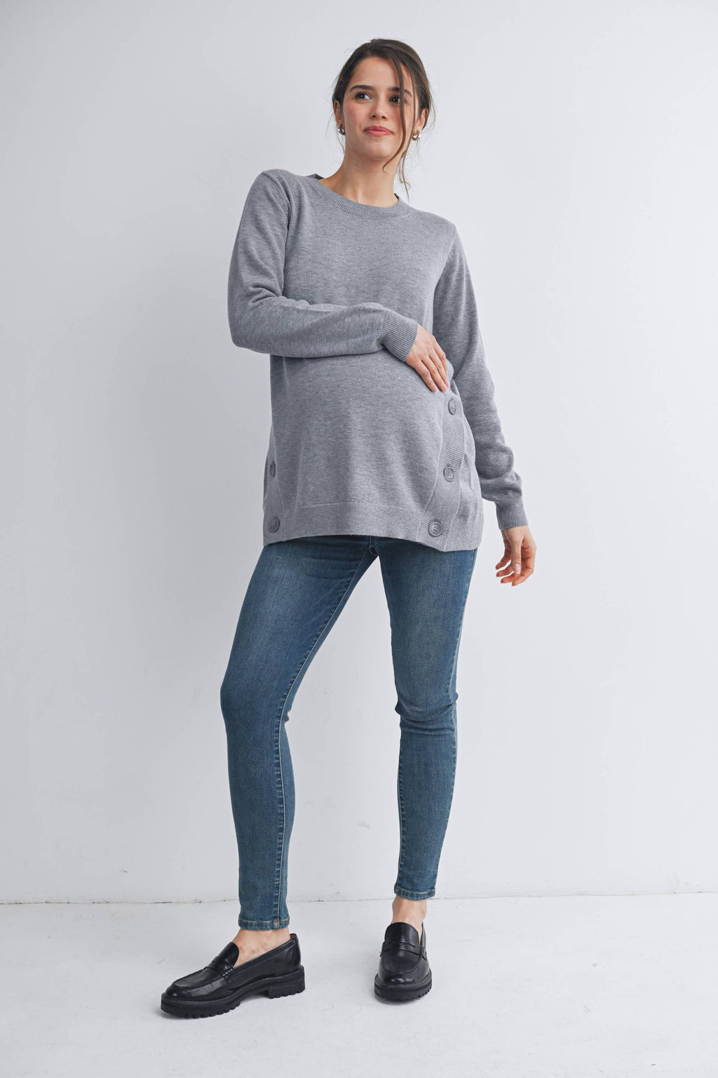 Button Side Maternity Nursing Pullover Sweater