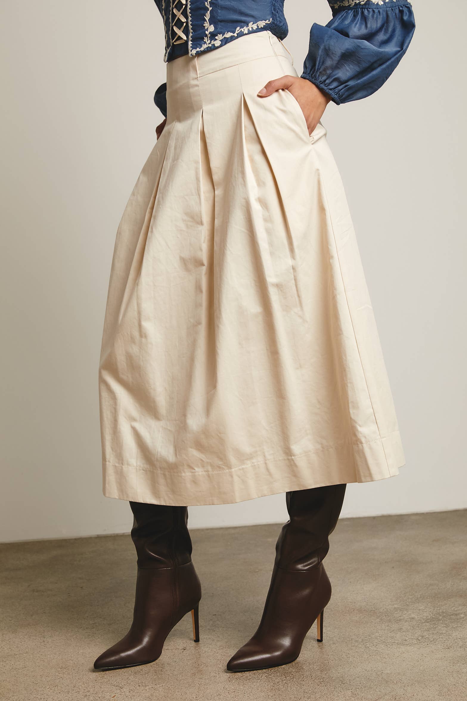 Pleated A-Line Midi Skirt