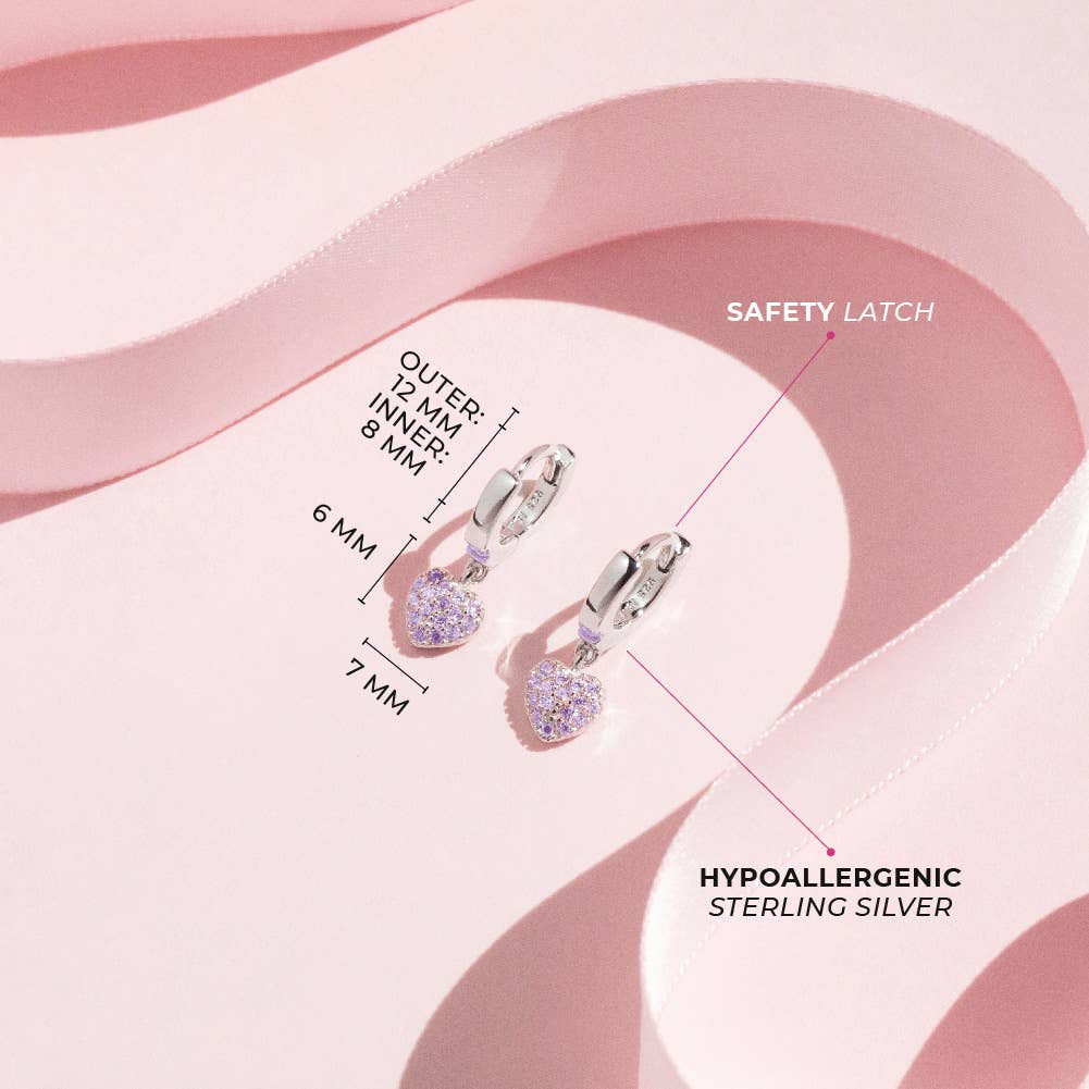 Puffed Heart Kids / Girls Earrings Hoop - Sterling Silver