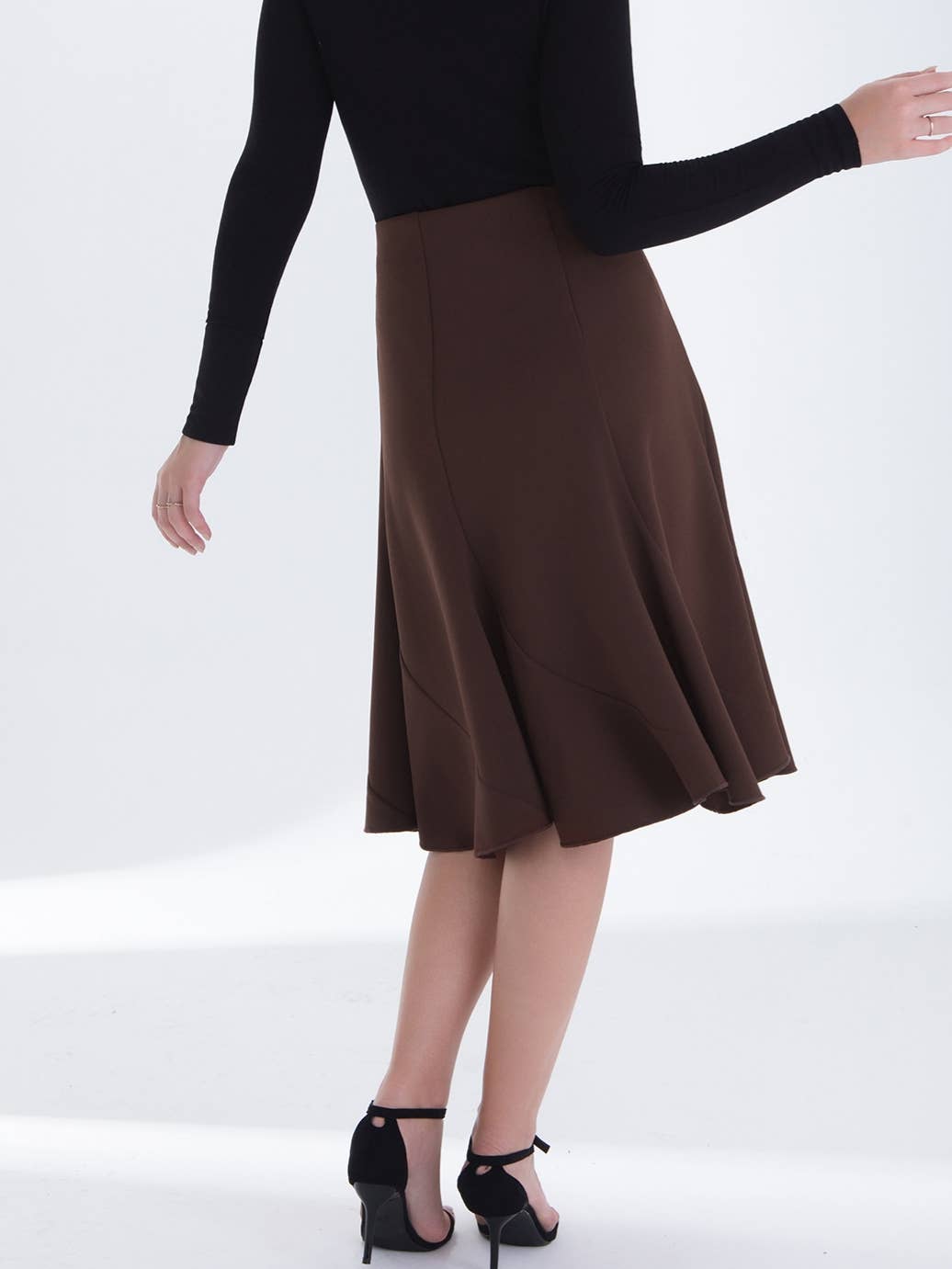 Elegant commuter office A-line midi fishtail hem skirt
