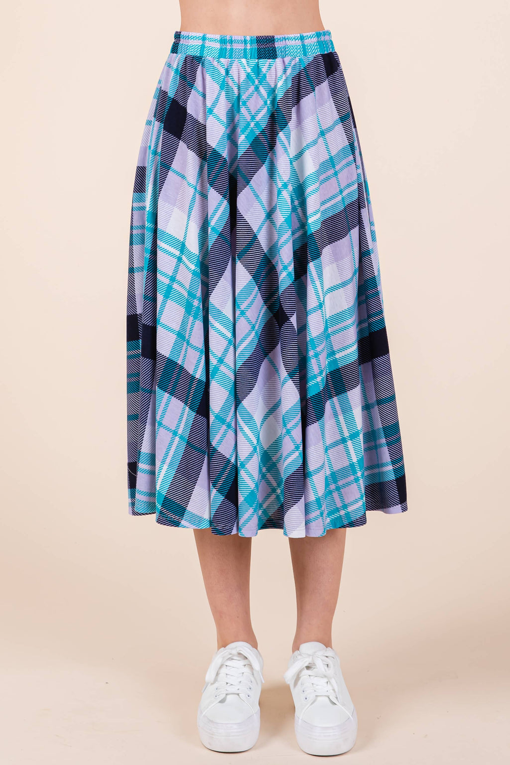 ETS-423AB Plaid T/R Span Midi Skirt