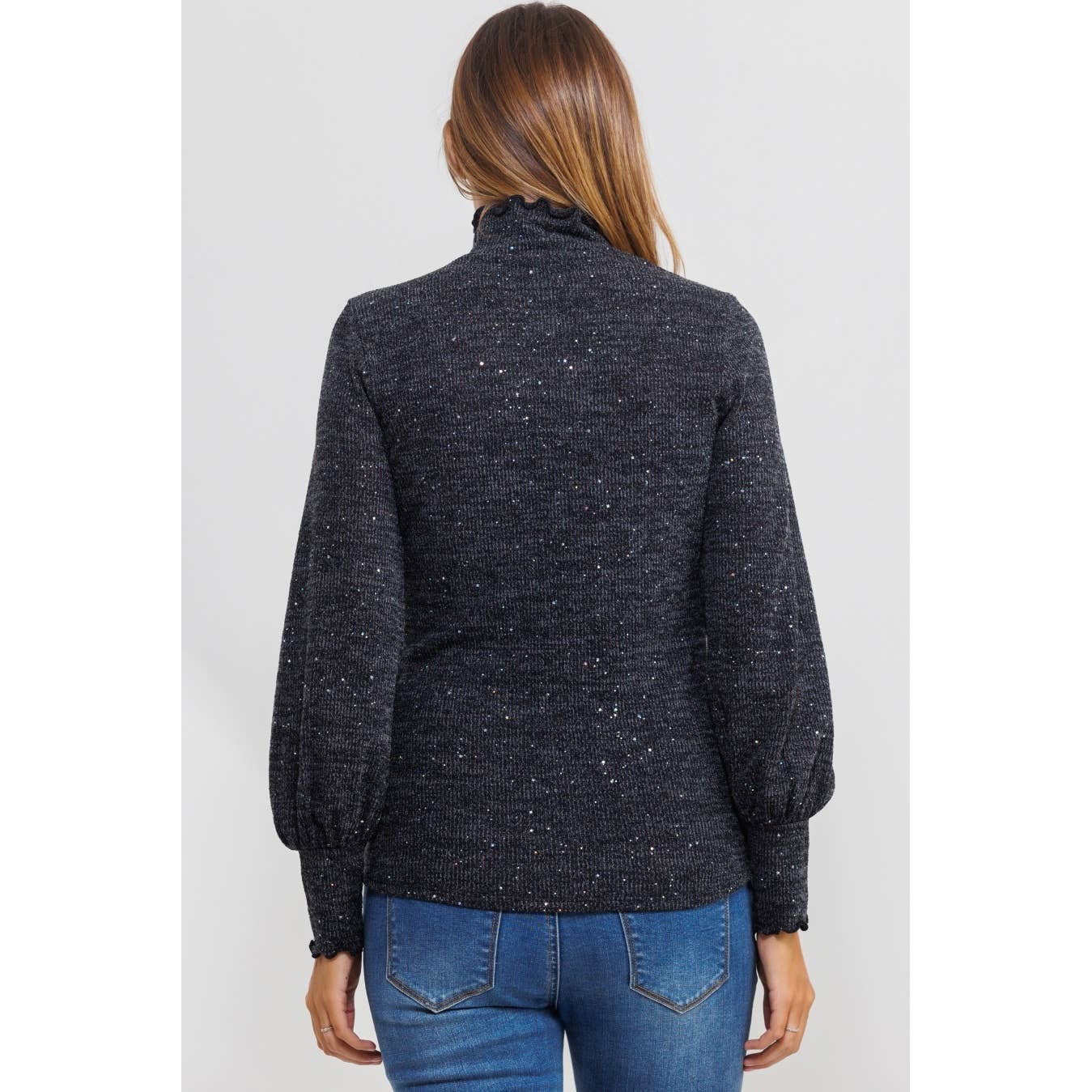 Glitter Knit Long Sleeve Maternity Turtle Neck Top