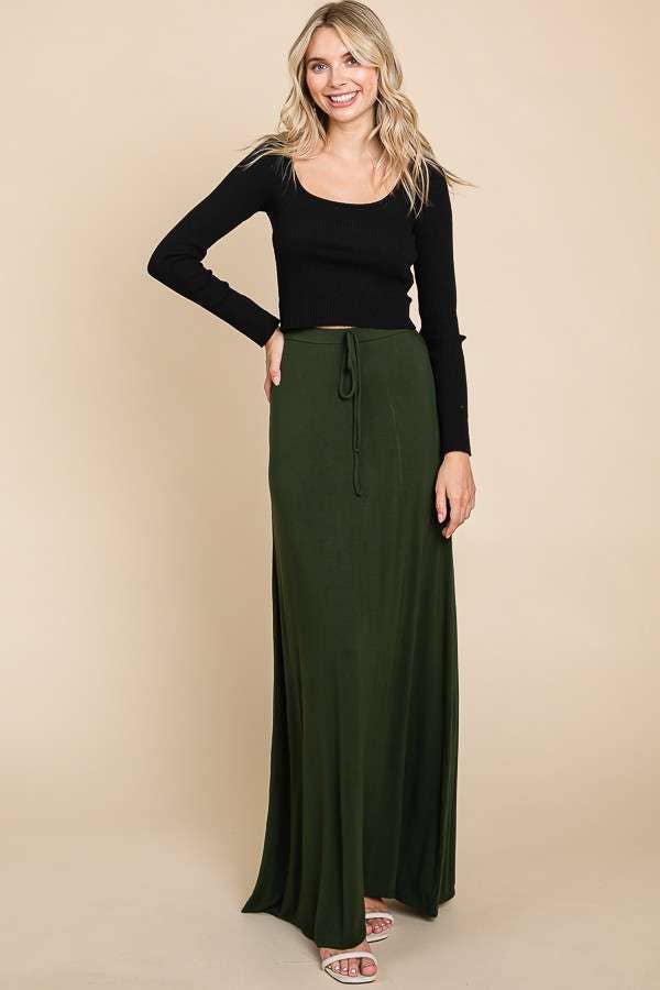 CBA1847 - DRAW STRING FLARE MAXI SKIRT