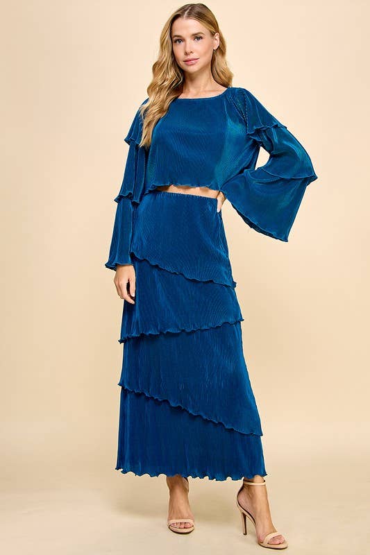 High Waist Pleated Skirt With Multi Tiered