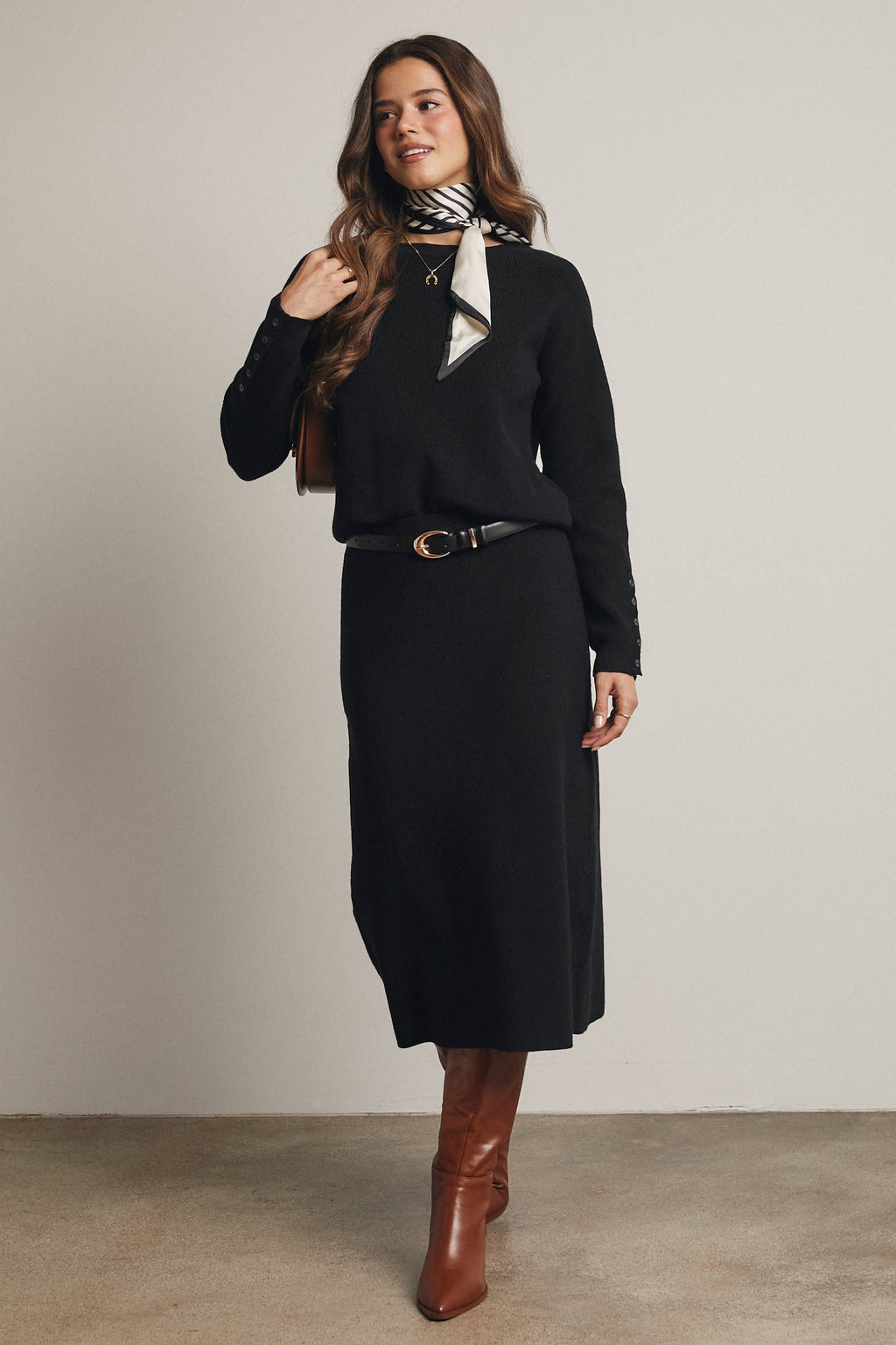 Ribbed Cuff Sweater & Midi Skirt Knit Set FWSET001