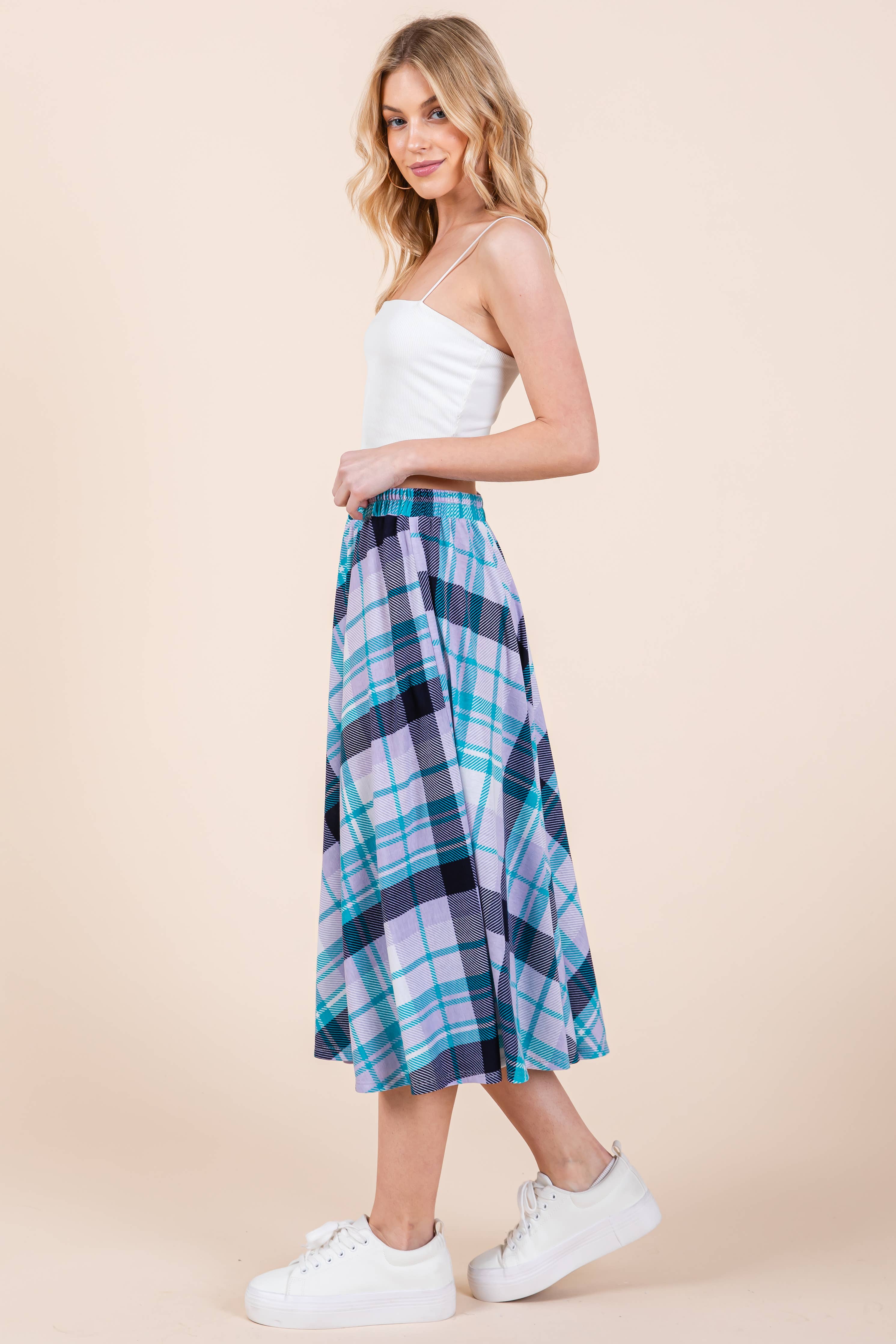 ETS-423AB Plaid T/R Span Midi Skirt