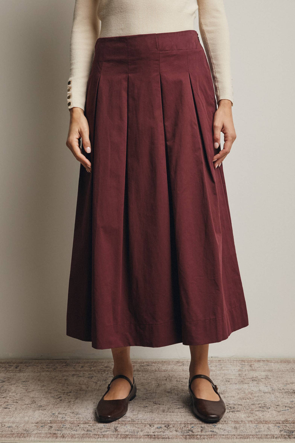 Pleated A-Line Midi Skirt